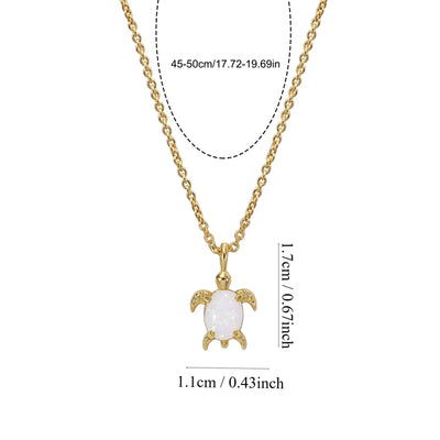 Copper Brass 18K Gold Plated Inlay Tortoise Geometric Animal Artificial Gemstones Zircon Necklace