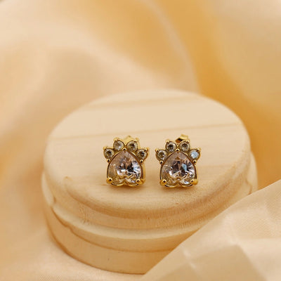 1 Pair Vintage Style Classic Style Paw Print Heart Shape Plating Titanium Steel Zircon 18K Gold Plated Ear Studs