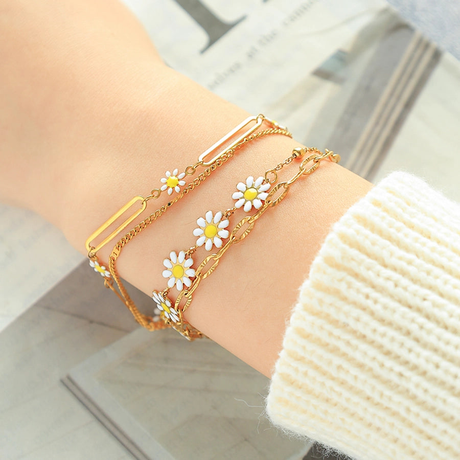 Elegant Sweet Simple Style Flower 304 Stainless Steel 14K Gold Plated Bracelets In Bulk