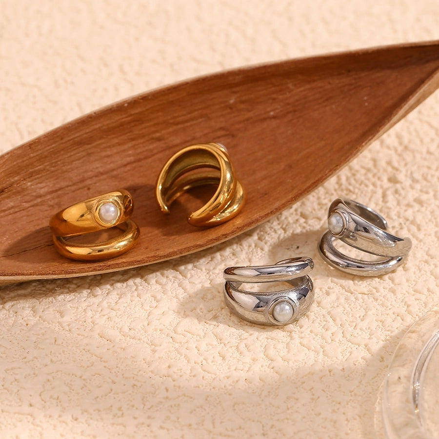 1 Pair Simple Style Geometric Inlay 304 Stainless Steel Pearl 18K Gold Plated Ear Cuffs