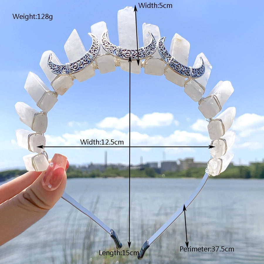 Women's Queen Bridal Classic Style Moon Alloy Knitting Inlay Natural Stone Hair Band