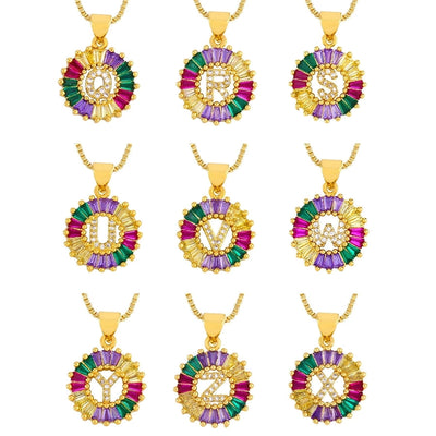 Copper 18K Gold Plated Plating Inlay Letter Zircon Pendant Necklace