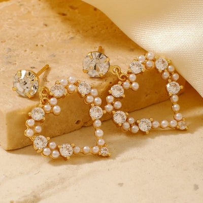 1 Pair Sweet Simple Style Shiny Geometric Heart Shape Inlay Copper Glass Zircon K Gold Plated Drop Earrings
