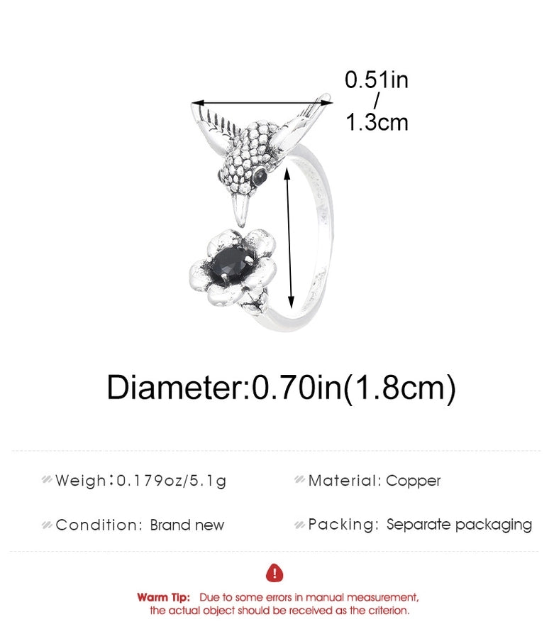 Jewelry Casual Retro Simple Style Floral Hummingbird Copper Open Rings