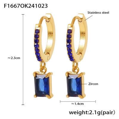 1 Pair Elegant Vacation Rectangle Inlay 304 Stainless Steel Zircon 18K Gold Plated Drop Earrings