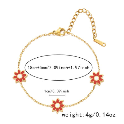 Premium Little Daisy Flower Bracelet Necklace Ear Stud Three-Piece Set Sweet Personality Niche Stainless Steel Ornament
