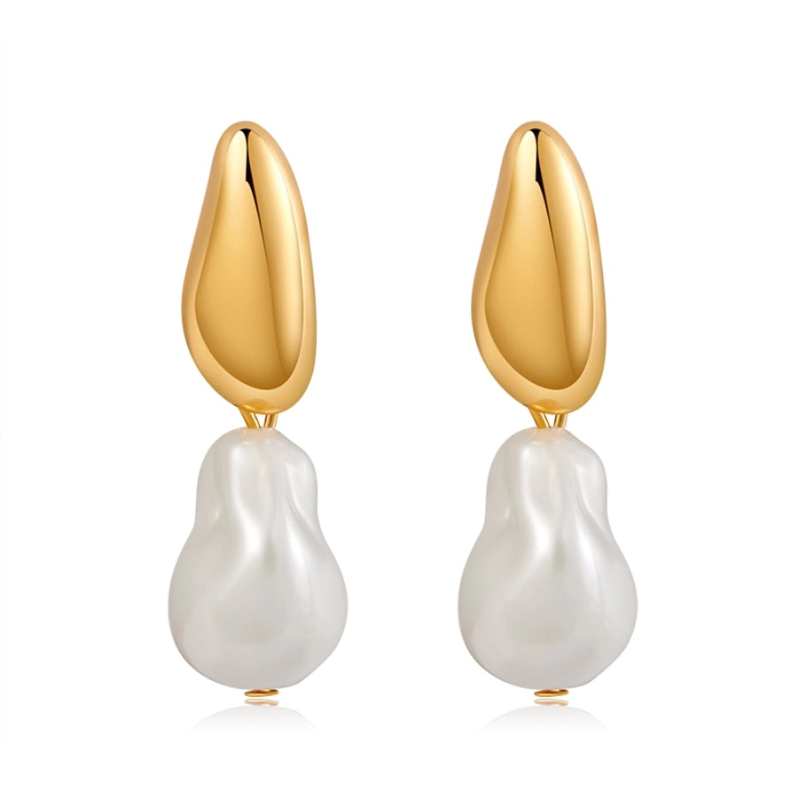 1 Piece Vintage Style Lady Wedding Pearl Inlay Copper Artificial Pearls 18K Gold Plated Drop Earrings