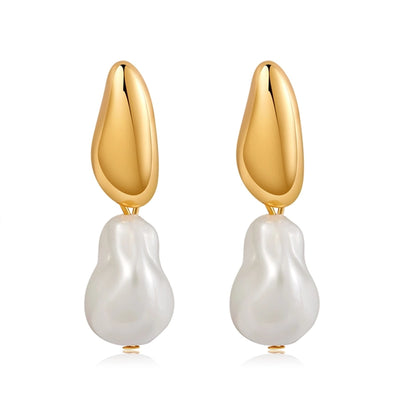 1 Piece Vintage Style Lady Wedding Pearl Inlay Copper Artificial Pearls 18K Gold Plated Drop Earrings