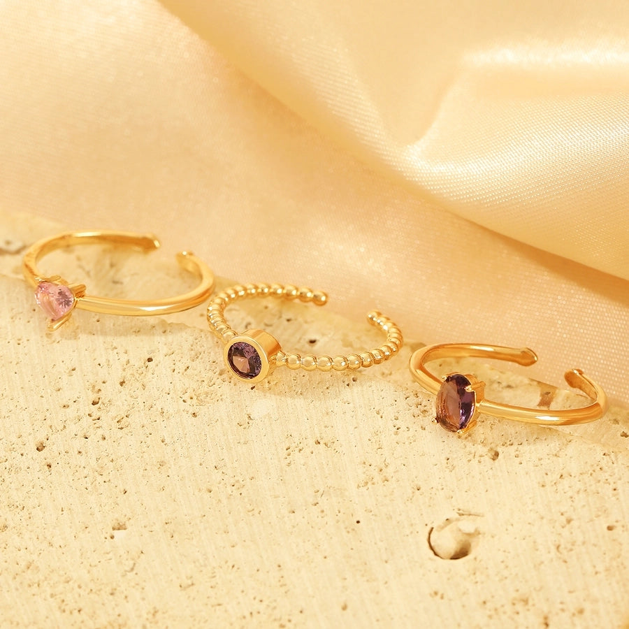 Copper Inlay Geometric Heart Shape Zircon Open Rings