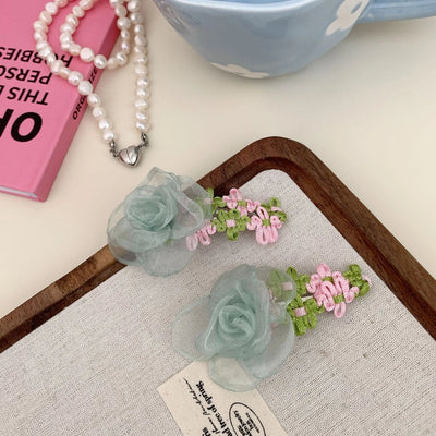 Korean Style Net Yarn Flowers Side Clip Side Fringe Hairpin Female Forehead Exquisite 2024 New Short Hair Headwear Female BB Clip