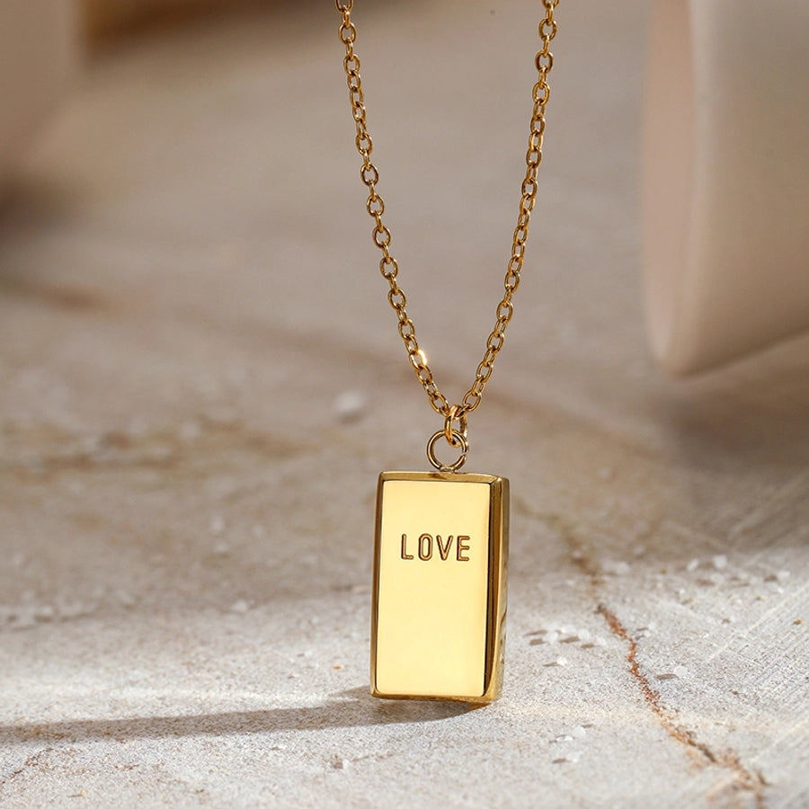 Jewelry Simple Style Letter Rectangle 304 Stainless Steel 14K Gold Plated Pendant Necklace
