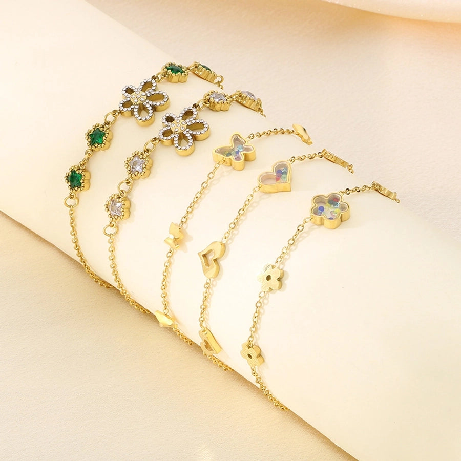 Vintage Style Streetwear Flower 304 Stainless Steel 18K Gold Plated Bracelets In Bulk