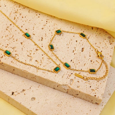 Jewelry Elegant Classic Style Geometric Quadrilateral Square 304 Stainless Steel Artificial Rhinestones 18K Gold Plated Plating Inlay Bracelets Necklace Jewelry Set