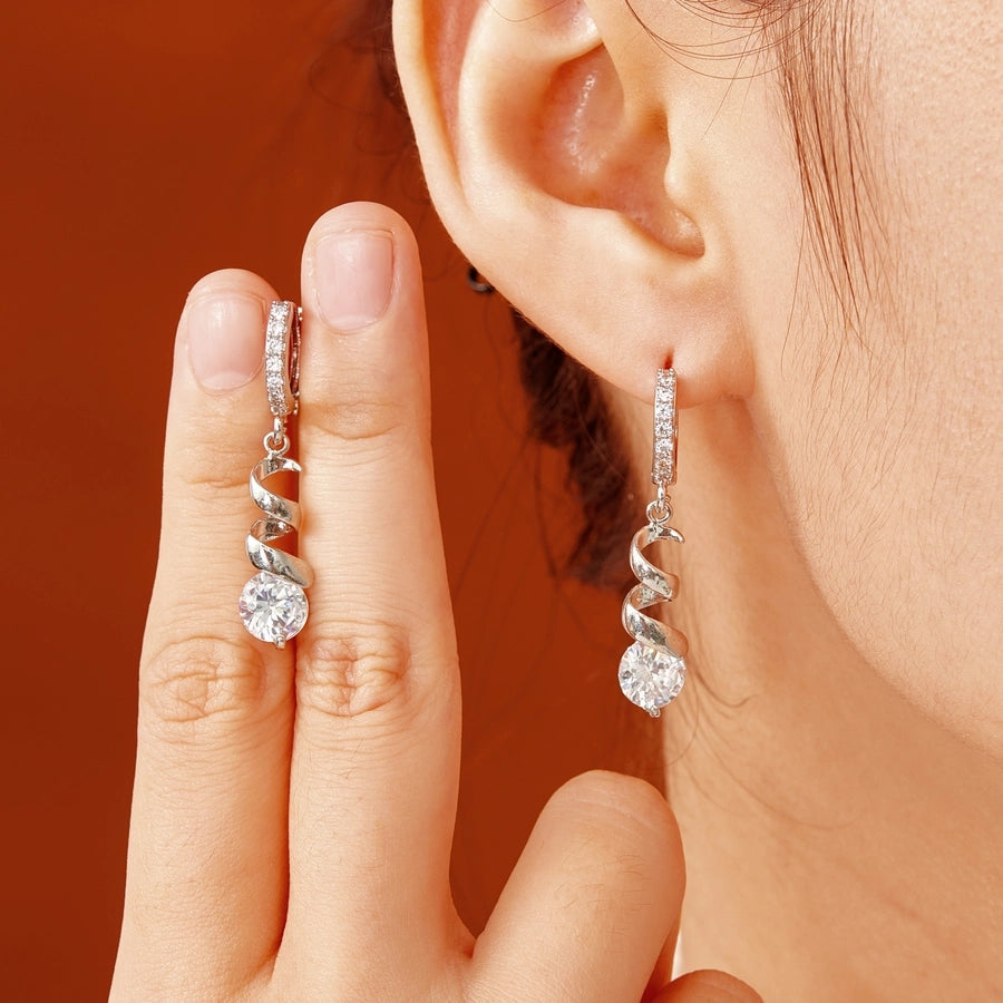 1 Pair Glam Shiny Water Droplets Inlay Copper Glass Rhodium Plated Drop Earrings