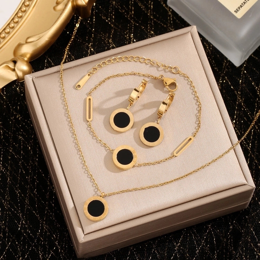 Jewelry Roman Style Streetwear Commute Geometric Round Roman Numeral 304 Stainless Steel Acrylic 18K Gold Plated Plating Jewelry Set