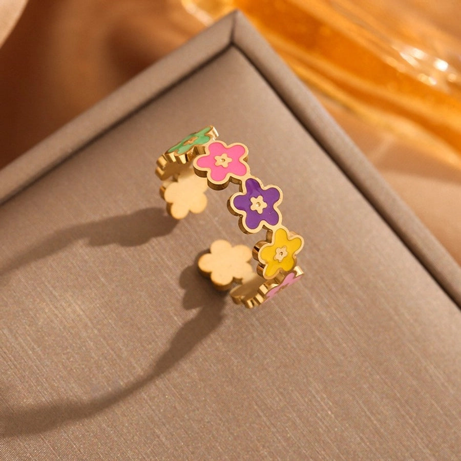 Jewelry Hip-Hop Novelty Streetwear Flower 304 Stainless Steel 18K Gold Plated Open Rings