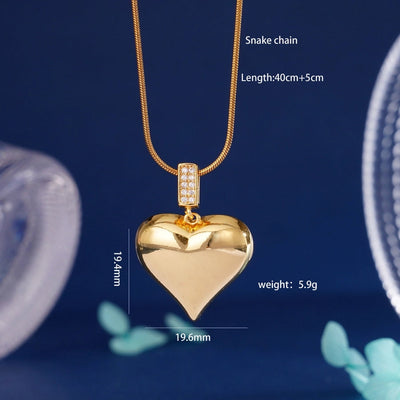 304 Stainless Steel Copper Heart Shape Pendant Necklace