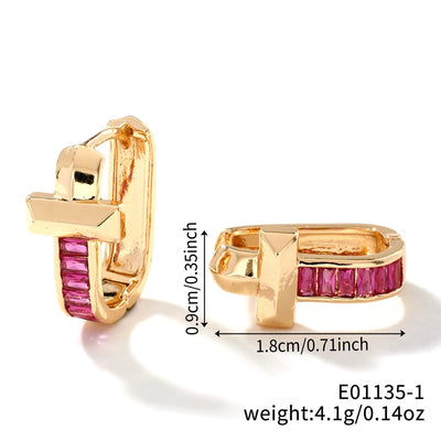 1 Pair Elegant Simple Style Shiny Geometric Inlay Copper Glass K Gold Plated Rhodium Plated Ear clip