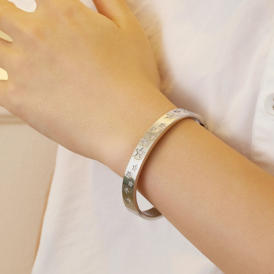 IG Style Chinoiserie Pentagram Star 304 Stainless Steel Zircon Bangle In Bulk