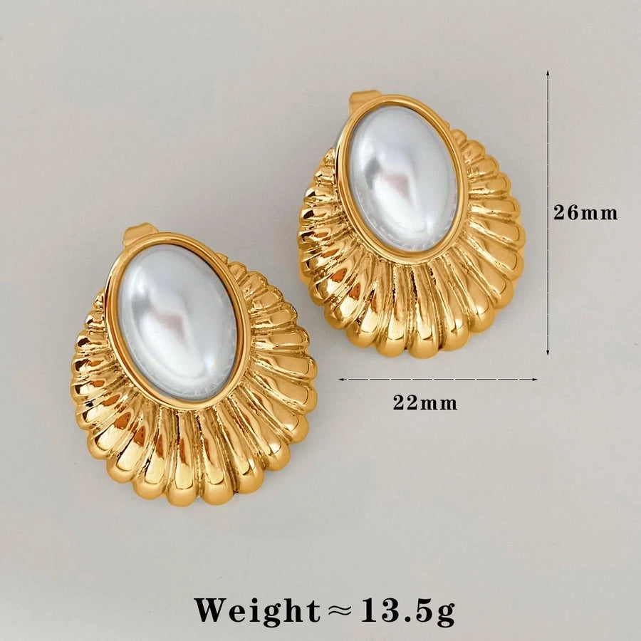 1 Pair Casual Modern Style Oval Bow Knot Inlay 304 Stainless Steel Pearl 16K Gold Plated White Gold Plated Gold Plated Ear Studs