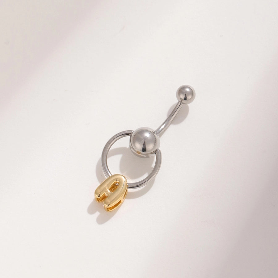 1 Piece Belly Rings Vacation Classic Style Round Letter 302 Stainless Steel Brass 18K Gold Plated Belly Rings