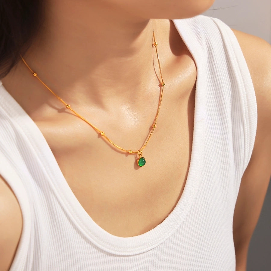 Jewelry Modern Style Commute Round 316 Stainless Steel  Titanium Steel Glass Stone Inlay Pendant Necklace Necklace