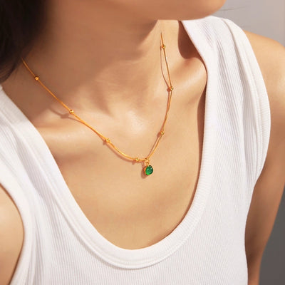 Jewelry Modern Style Commute Round 316 Stainless Steel  Titanium Steel Glass Stone Inlay Pendant Necklace Necklace