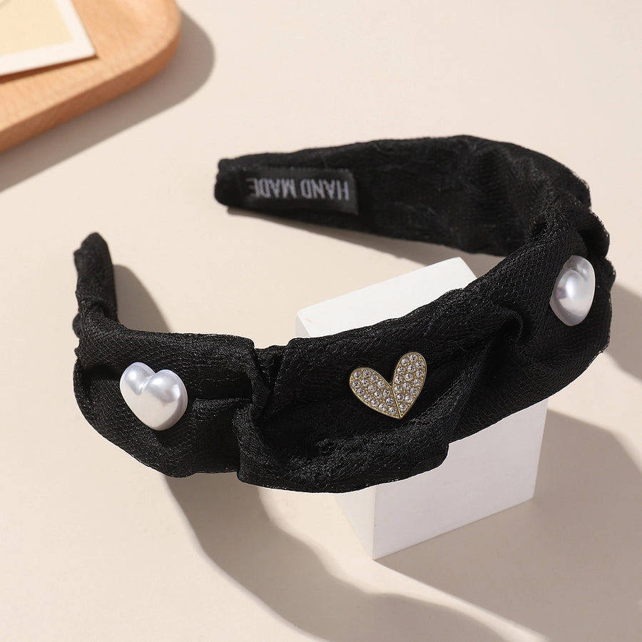 Women's Elegant Lady Heart Shape Cloth Inlay Artificial Crystal Artificial Pearls Hair Band