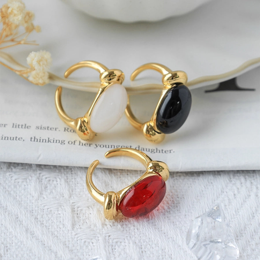 Jewelry Casual Oval 304 Stainless Steel Gem 14K Gold Plated Plating Inlay Rings
