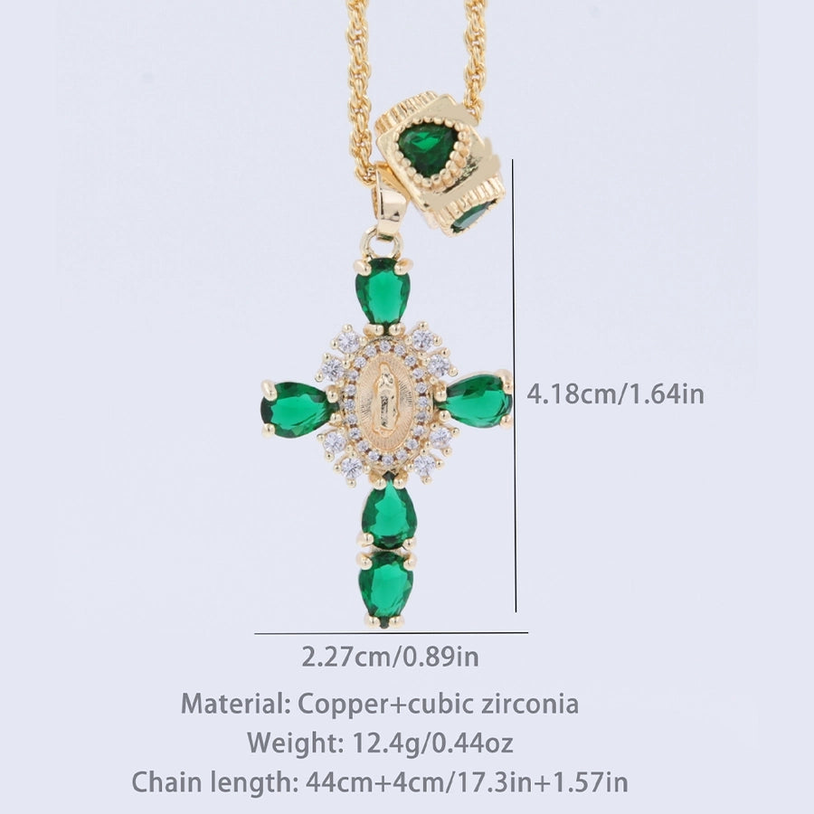 1 Pcs Green Series Cross Creative Pendant Copper Plating 18K Gold Inlaid Cubic Zirconia Necklace with Piercing Love Heart Dot Accessories Removable Wear Simple Fashion for Men Women Daily Wear