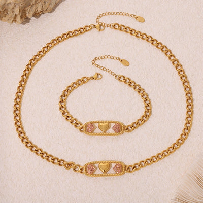 Jewelry Elegant Luxurious Vacation Heart Shape Lightning Titanium Steel Rhinestones 18K Gold Plated Plating Inlay Jewelry Set