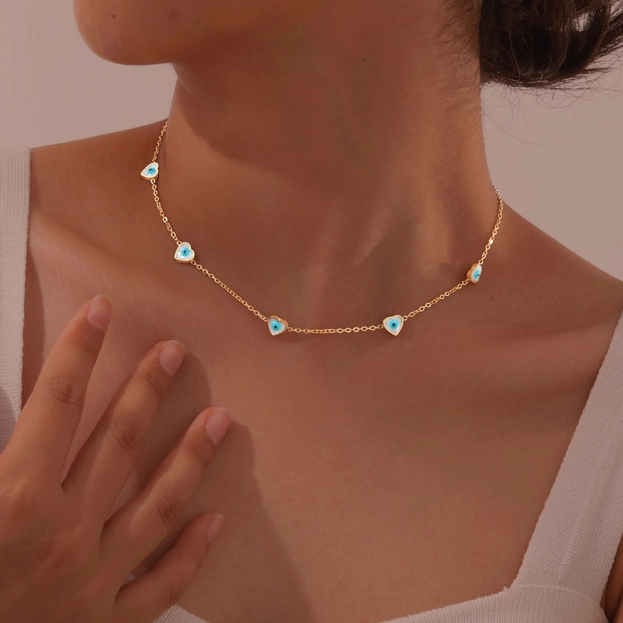 Jewelry Vintage Style Simple Style Heart Shape Eye Flower 201 Stainless Steel Necklace