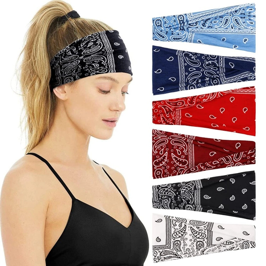 Hair Band Women's Bohemian Printed Headband Yoga Sports Sweat-absorbent Headscarf Cashew Flower Headwear Headband