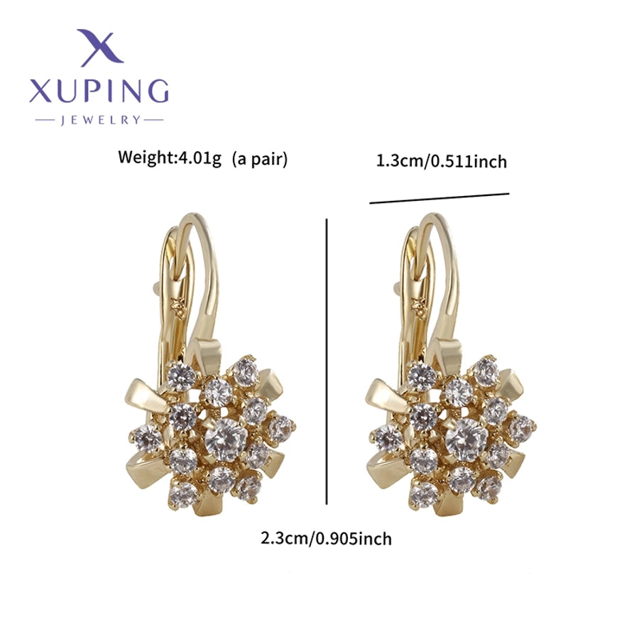 1 Pair Lady Sweet Flower Plating Copper Artificial Gemstones 18K Gold Plated Earrings