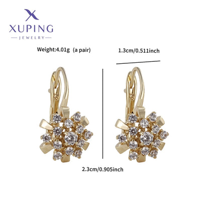 1 Pair Lady Sweet Flower Plating Copper Artificial Gemstones 18K Gold Plated Earrings