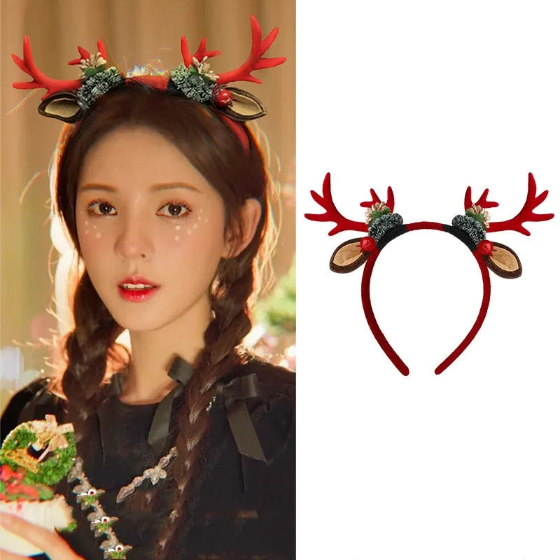 Christmas Fashion Women'S Antlers Flocking Handmade Hair Band