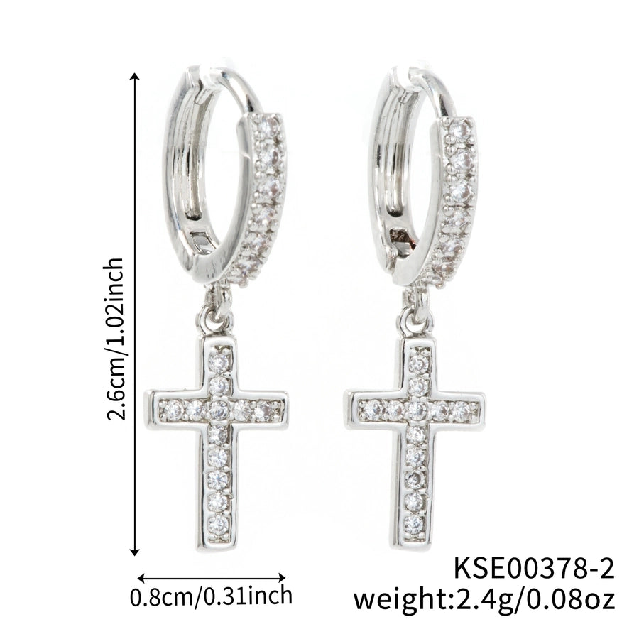 1 Pair Elegant Streetwear Shiny Cross Inlay Copper Zircon K Gold Plated Rhodium Plated Earrings