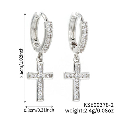 1 Pair Elegant Streetwear Shiny Cross Inlay Copper Zircon K Gold Plated Rhodium Plated Earrings