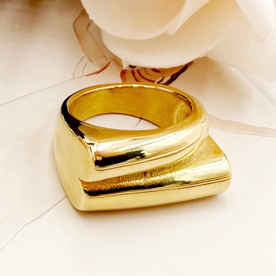 Jewelry Casual Basic Simple Style Asymmetrical Solid Color 304 Stainless Steel 14K Gold Plated Plating Rings