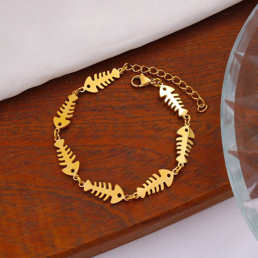 Jewelry IG Style Music Symbol Fish Bone 304 Stainless Steel 18K Gold Plated Bracelets Necklace