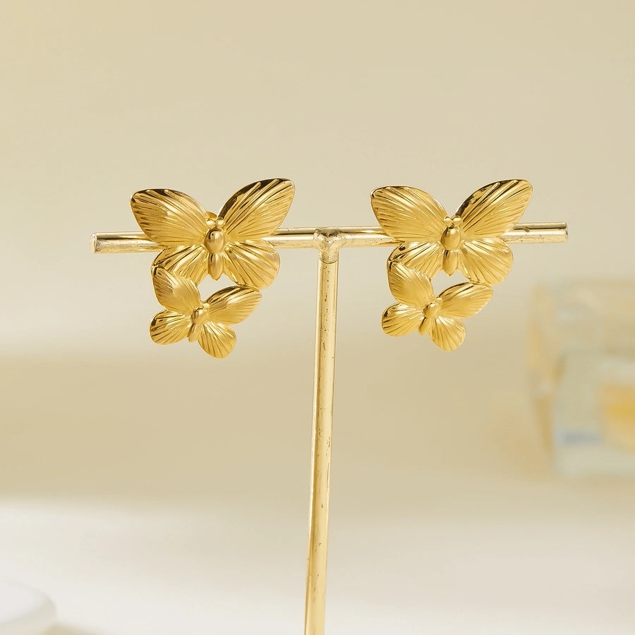 1 Pair Elegant Heart Shape Butterfly Bow Knot 201 Stainless Steel Ear Studs