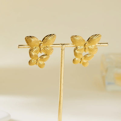 1 Pair Elegant Heart Shape Butterfly Bow Knot 201 Stainless Steel Ear Studs