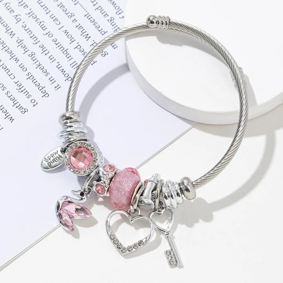 Elegant Lady Heart Shape Butterfly 304 Stainless Steel Alloy Bangle In Bulk