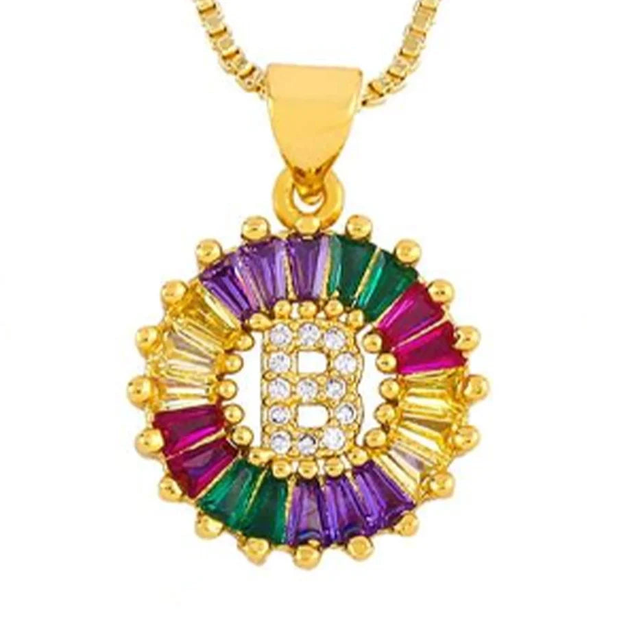 Copper 18K Gold Plated Plating Inlay Letter Zircon Pendant Necklace