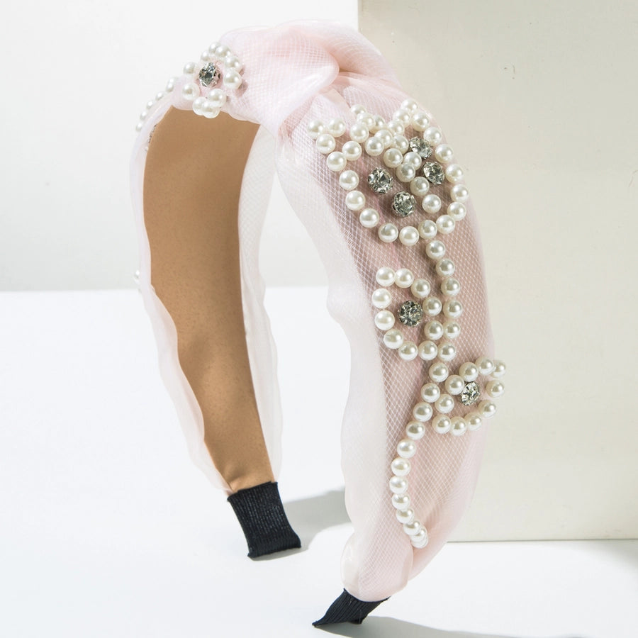 Women's Casual Elegant Classic Style Flower Alloy Gauze Inlay Rhinestones Pearl Hair Band