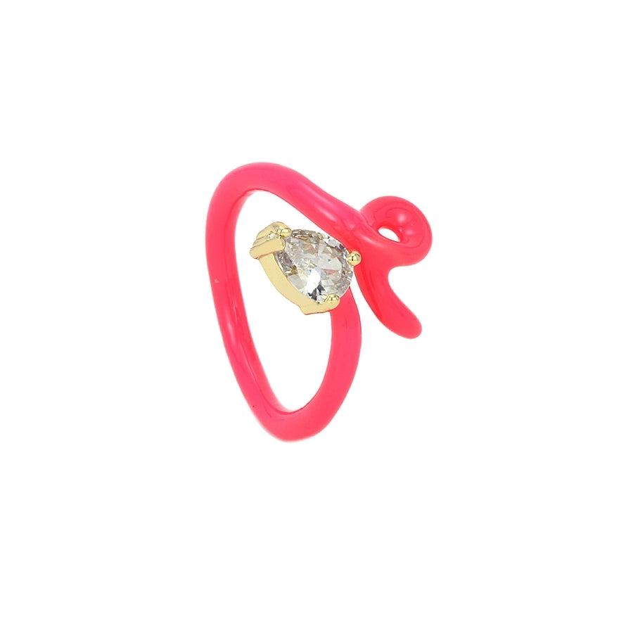 Copper Enamel Inlay Snake Zircon Open Rings