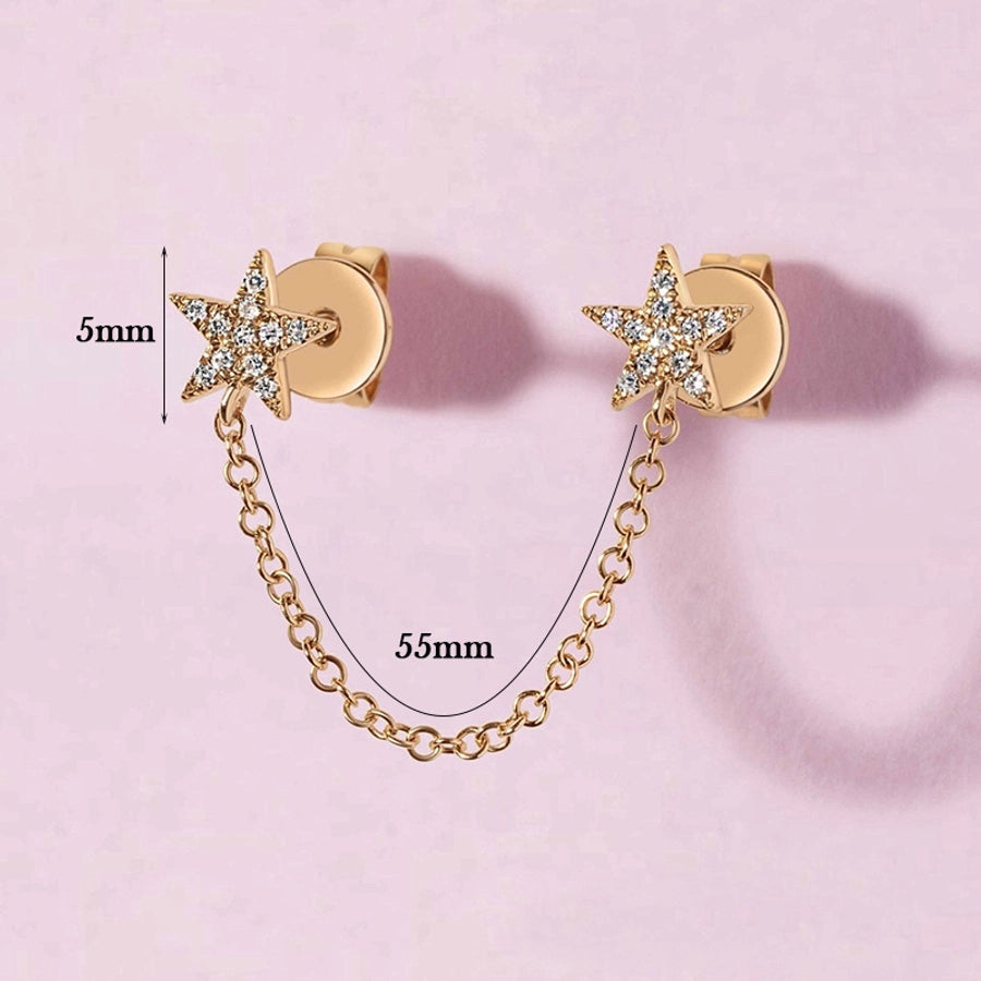 1 Pair IG Style Star Chain Inlay Copper Zircon Gold Plated Ear Studs