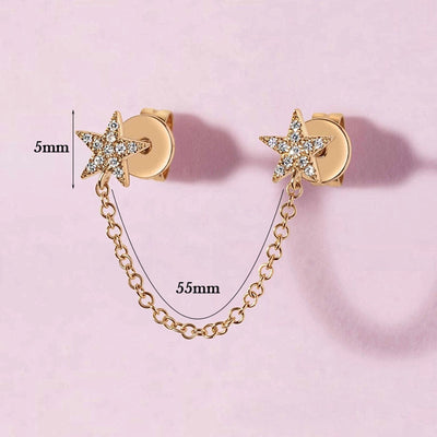 1 Pair IG Style Star Chain Inlay Copper Zircon Gold Plated Ear Studs