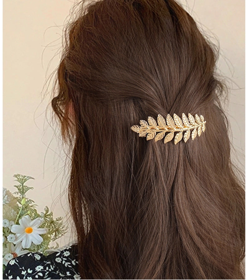 women's lady simple style leaves metal hair clip