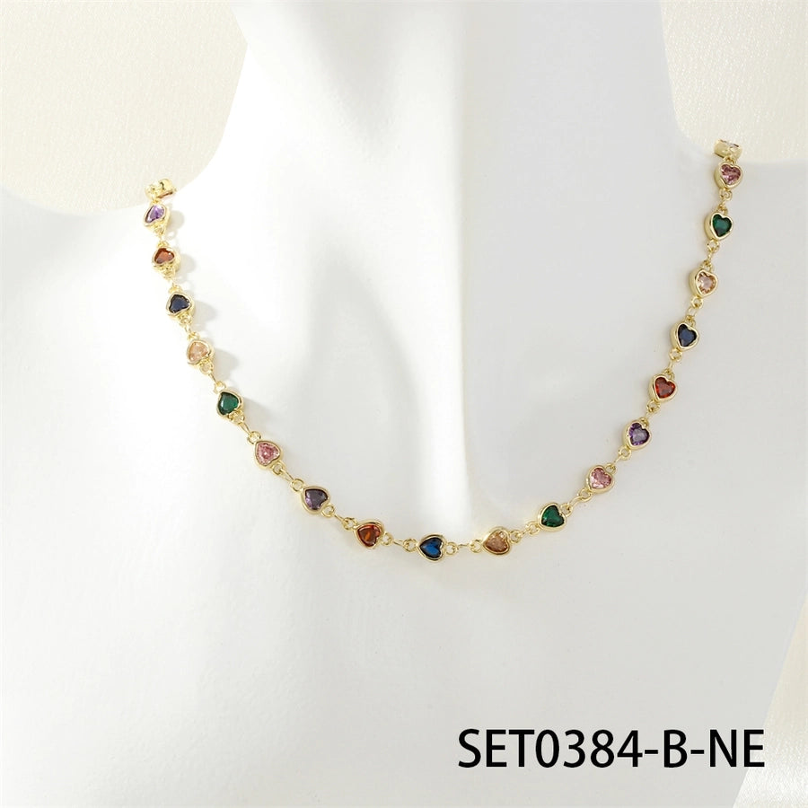 Jewelry IG Style Heart Shape Copper Zircon Inlay Bracelets Necklace